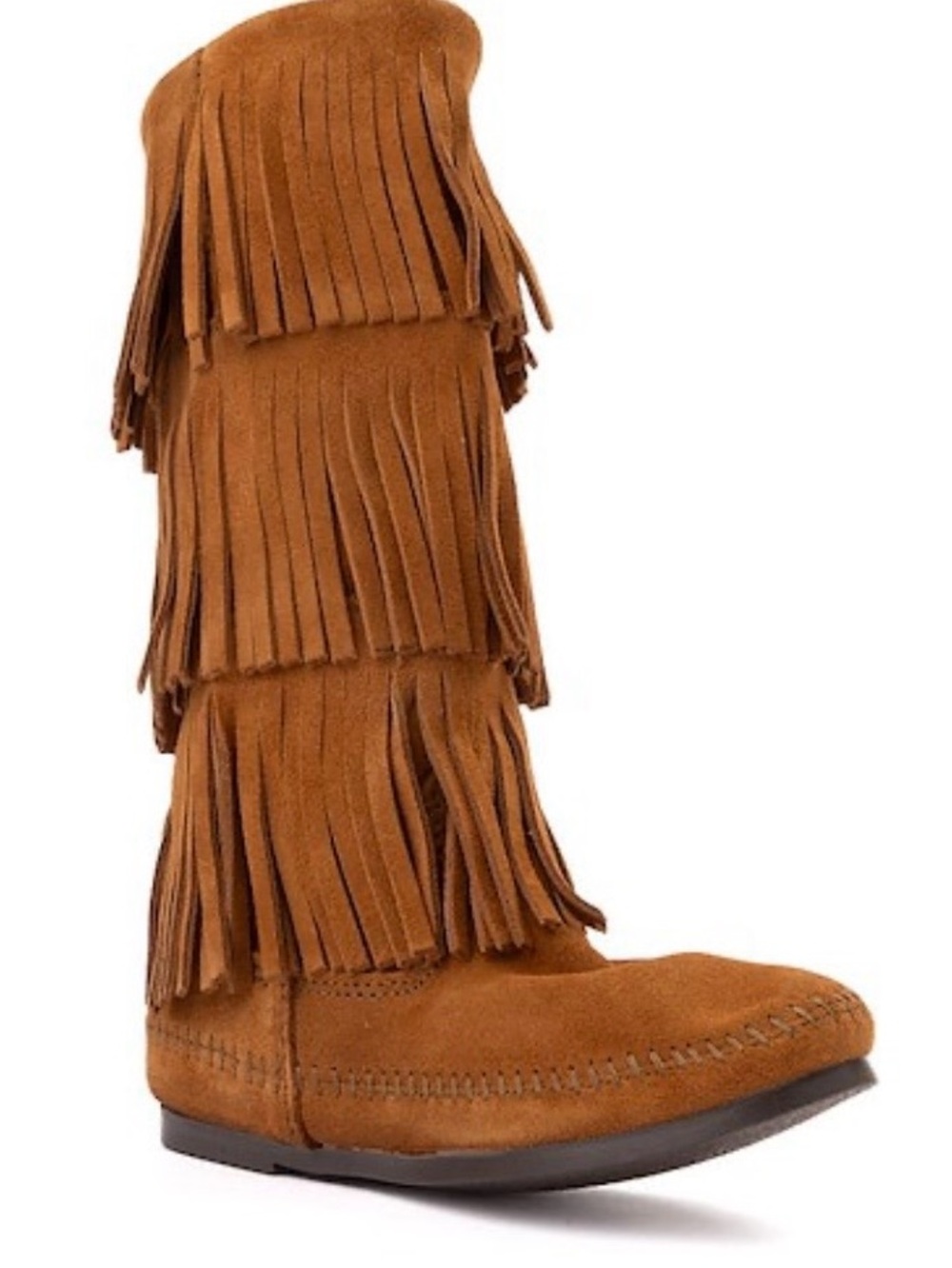Minnetonka Cognac Suede Triple Fringe Tall Boots | NWOT | Size 9